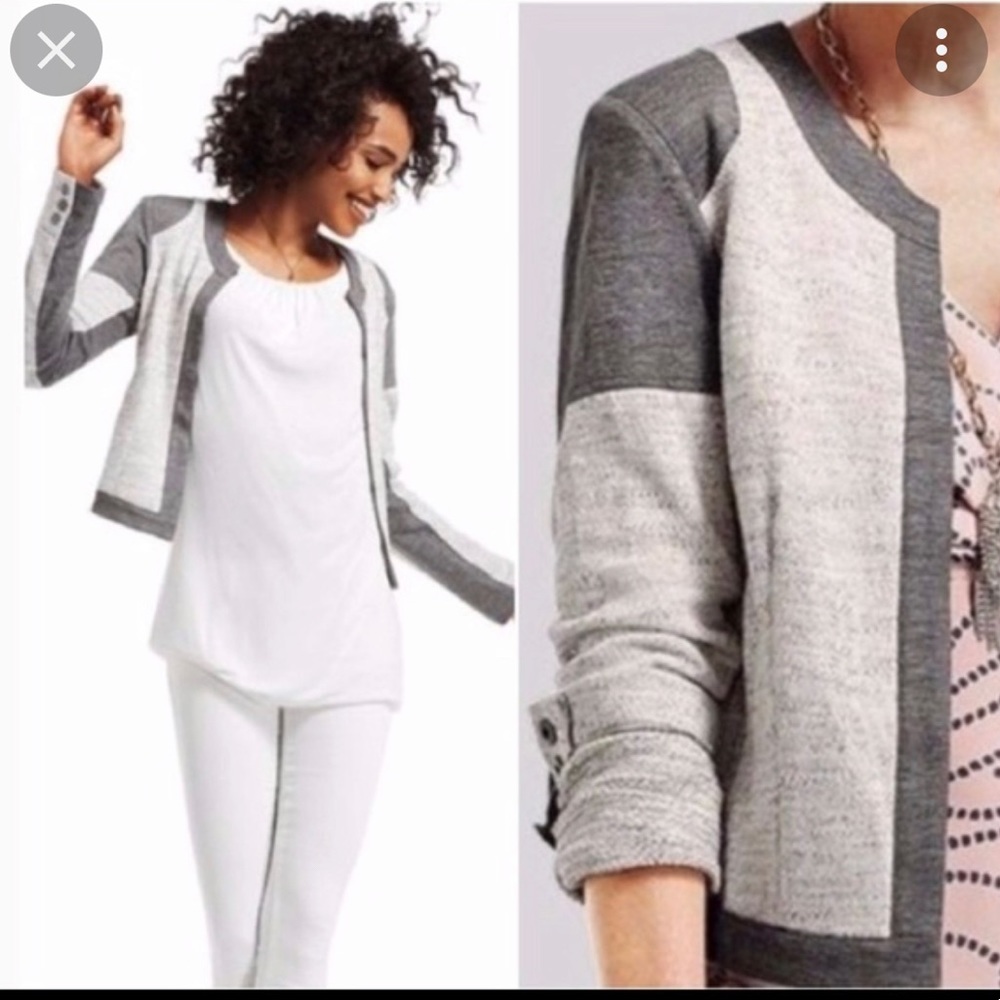 CAbi cropped Ponte knit gray & Marled white fabric size large
